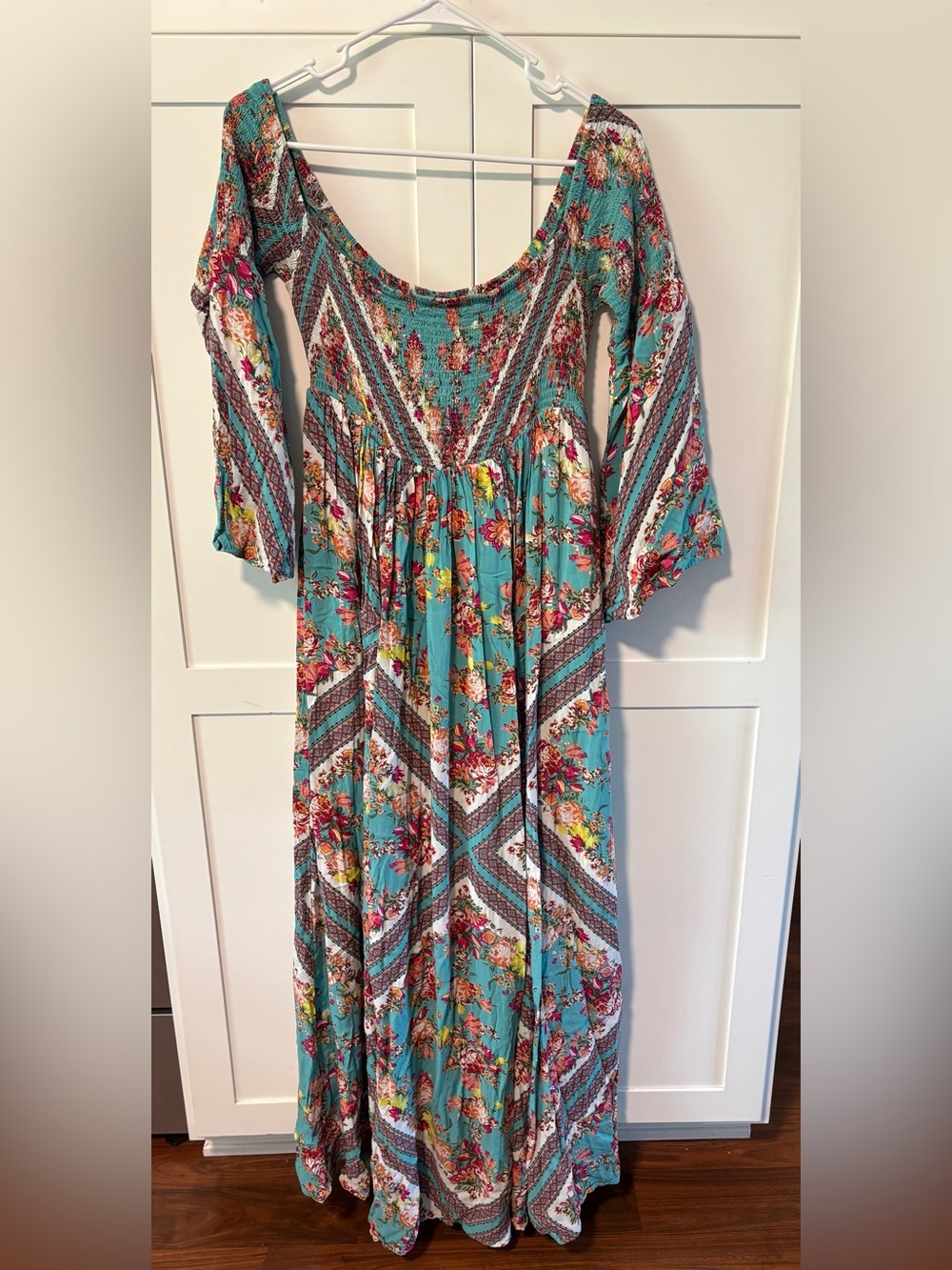 torrid Teal Floral Maxi Dress with Smocked Bodice
